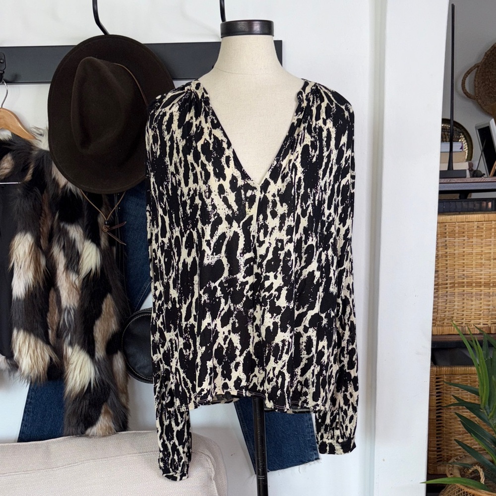 Urban Outfitters Black and Cream Animal Print Blouse